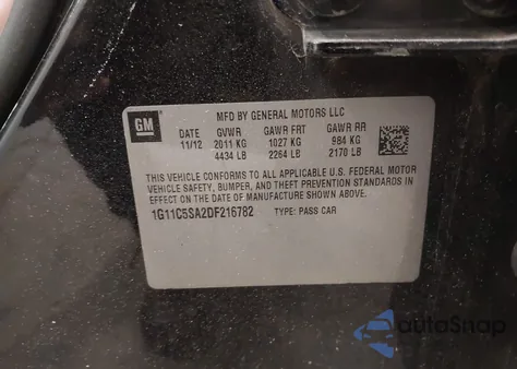 2013 Chevrolet Malibu 1Lt z USA, uszkodzony, nr VIN 1G11C5SA2DF216782